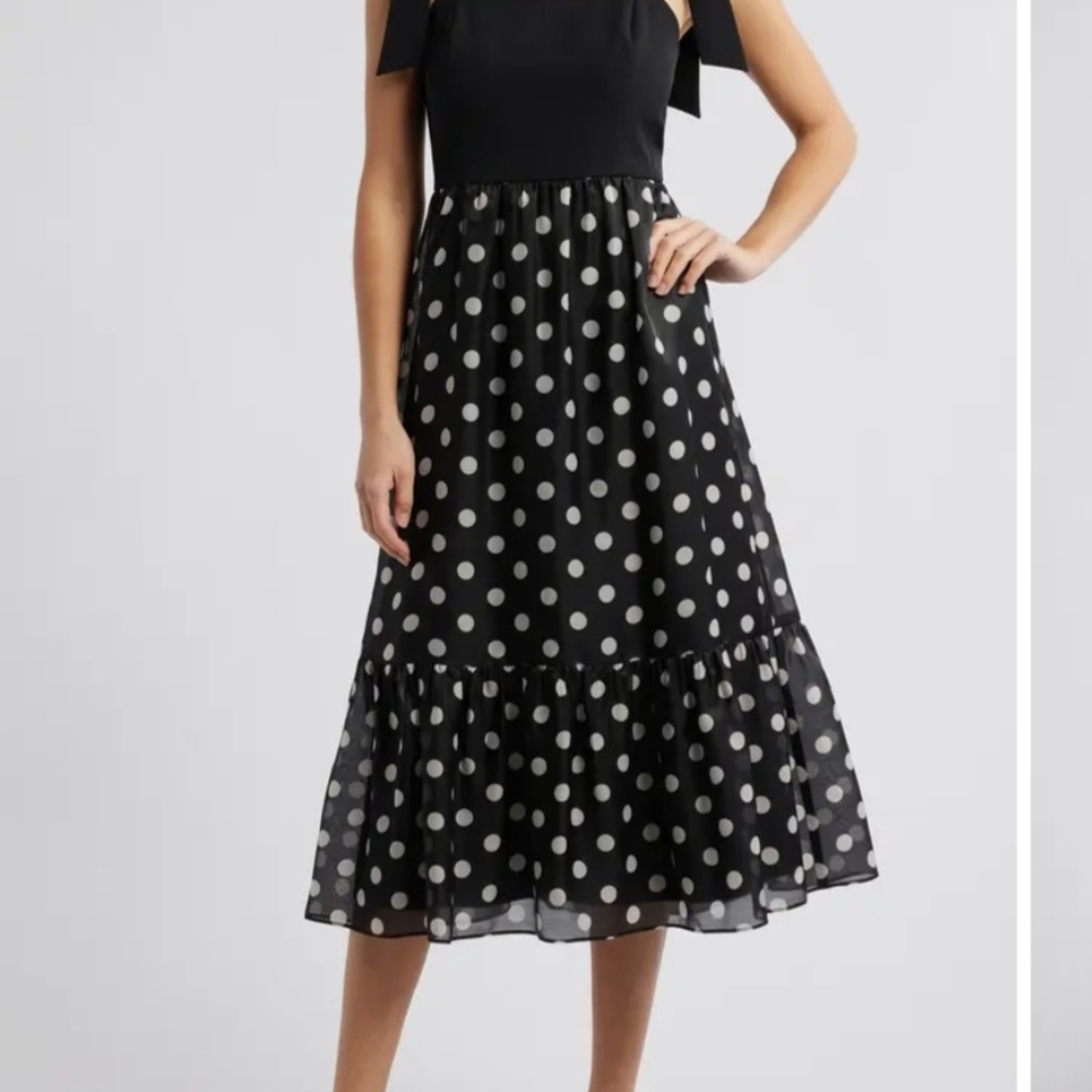 Anne Klein Black and White Polka Dot Midi Dress